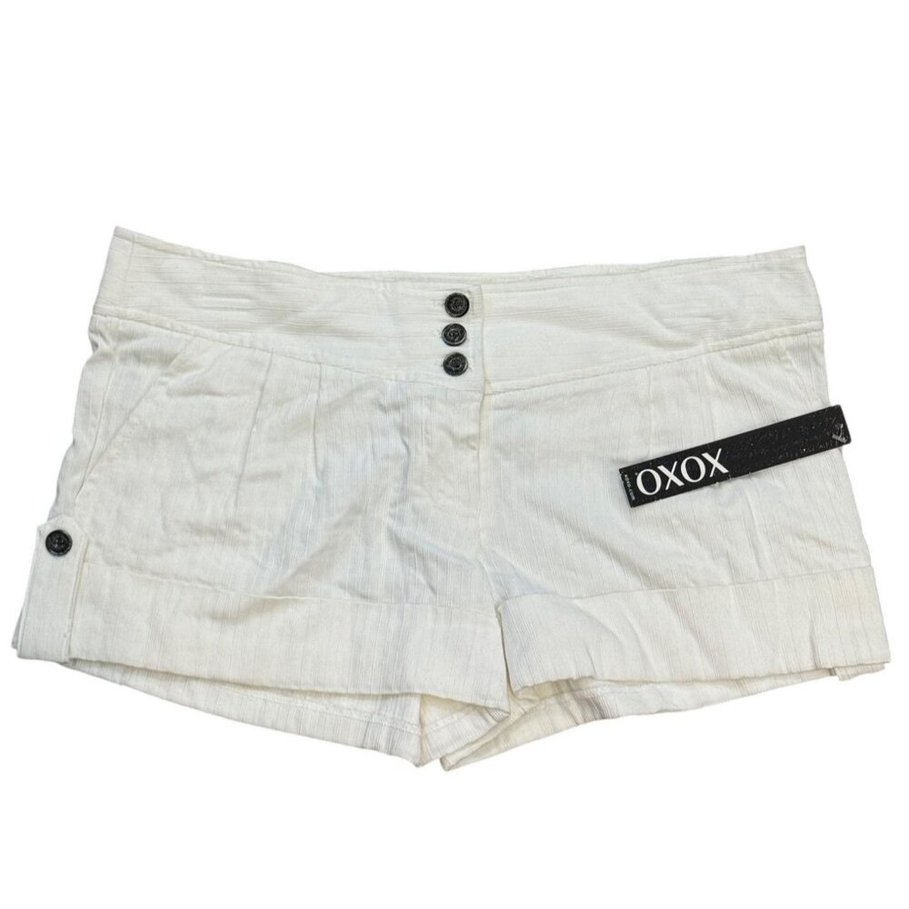 Vintage Y2K Xoxo Womens White Linen Blend High-Waisted Shorts Size 11/12 W/ Butt